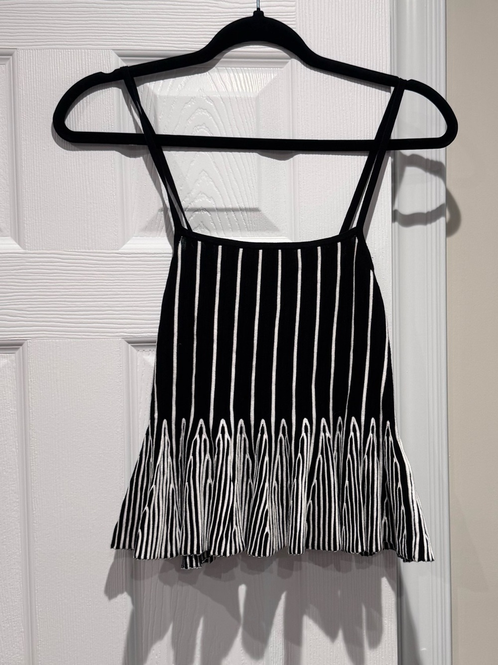 Maeve Black & White Striped Flared Spaghetti Strap Camisole